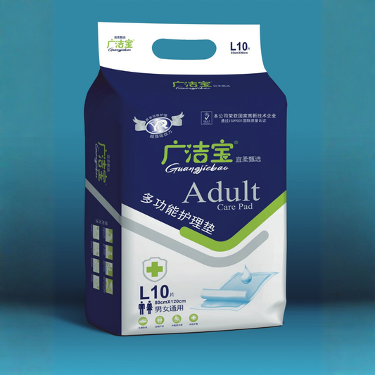 Adult care underpad, L10 size, absorbent pads in retail package